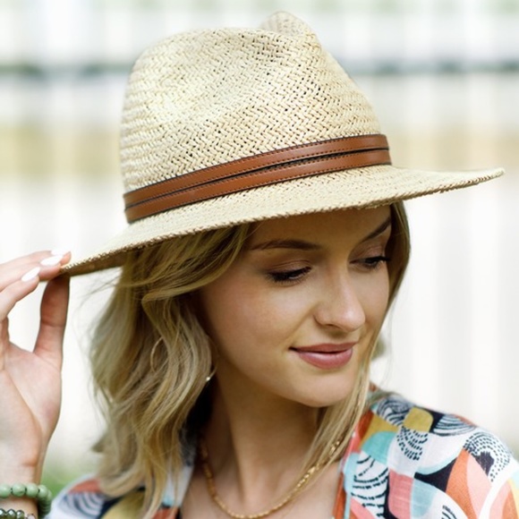 Accessories - SOLD OUT Natural Woven Panama Hat w/ Faux Leather Double Band Women's